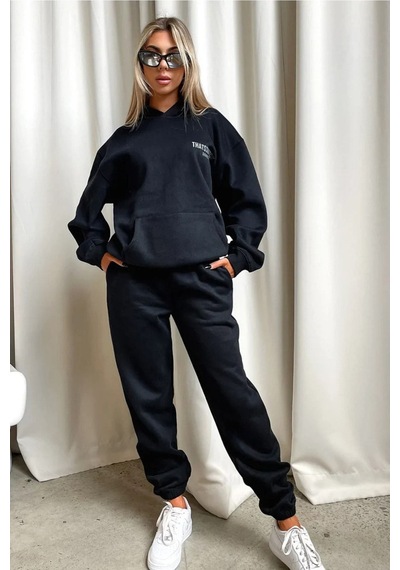 Siyah Fetch Series 6 Eşofman Takımı - Baskılı Oversize Kapüşonlu Siyah