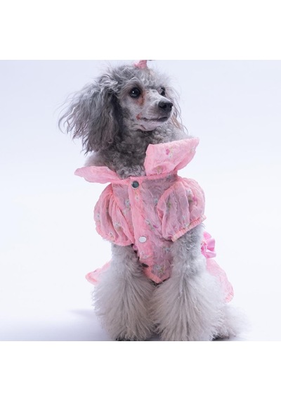 Pembe Valencia Çiçek Desenli Elbise Kedi Köpek Elbisesi - Kedi Köpek Kıyafeti