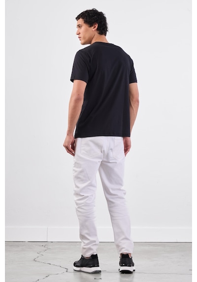 Dufy Siyah Bisiklet Yaka Pamuklu Düz Renk Slim Fit Erkek T-shirt Siyah
