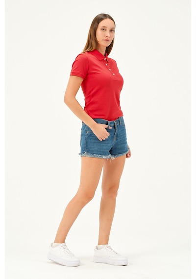 Msw Kadın Kısa Kollu Regular Fit Polo Yaka T-shirt Yavru Ağzı