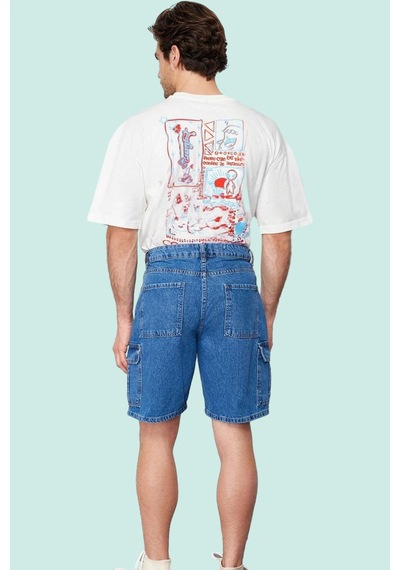 Ersefa Erkek Denim Şort Pamuk Casual Günlük Kullanım Dayanıklı Malzeme Y Açık Mavi