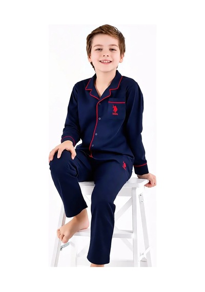 U.S. Polo Assn. Gömlek Yaka Uzun Kollu Erkek Çocuk Pijama Takımı Lacivert