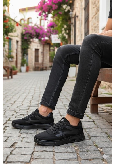 Fort 2308 Dks Keten Rahat Hafif Sneaker Erkek Ayakkabı Siyah