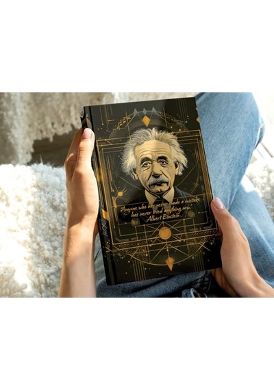 Albert Einstein Tasarımlı Çizgili Not Defteri 13x21 Cm Sert Kapak 192 Sayfa 124-Pembe