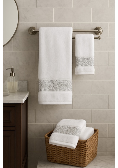 Özdilek Daniela Geometrik Nakışlı Misafir Banyo Seti Çok Renkli