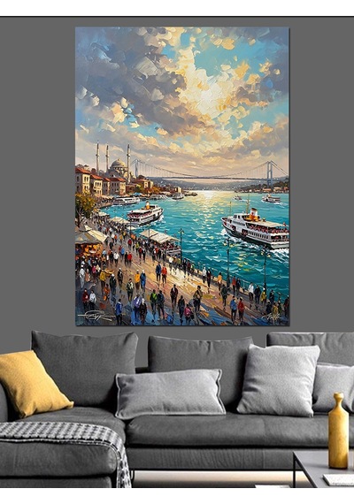 Gün Batımında İstanbul Şehir Panoraması Dekoratif Kanvas - Mdf Ahşap Tablo