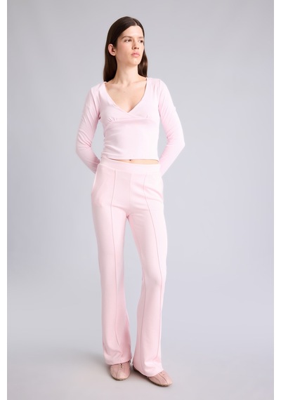 Defacto Flare Fit Elastik Bağlamalı Bel Modal Pantolon G9445ax26wnpn74 Pembe-pn74