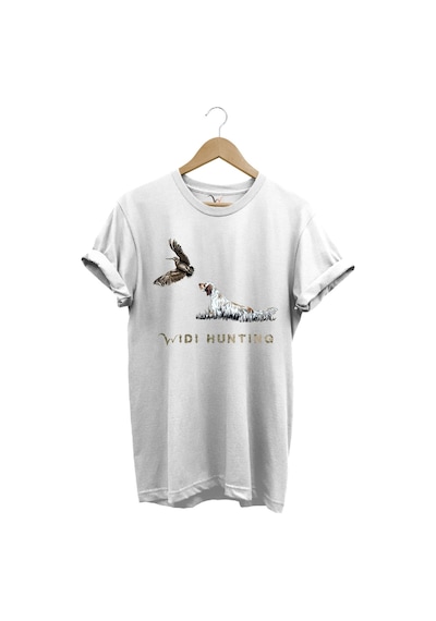 Avcılık Widi Hunting Fermalı English Setter Çulluk Baskılı %100 Pamuk Regular Fit Beyaz T-shirt Beyaz