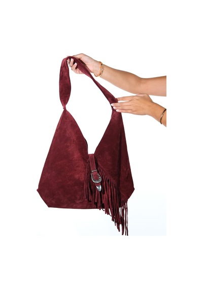 Luvishoes Rosalın Bordo Hakiki Deri Süet Kadın Omuz Çantası Bordo