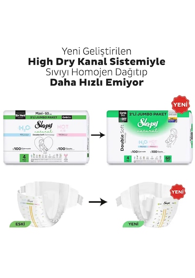 Sleepy Natural Double Soft Avantajlı Mega Paket Bebek Bezi 4 Numara Maxi 120 Adet