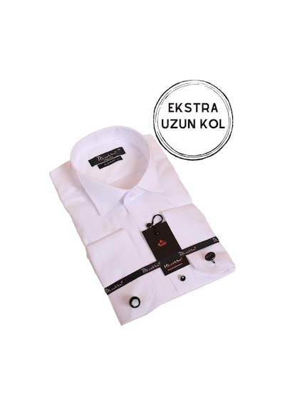 Dicotto Beyaz Ekstra Uzun Kol 8 Drop Damatlık Ata Yaka Kol Düğmeli Slim Fit Smokin Gömlek - 013 001