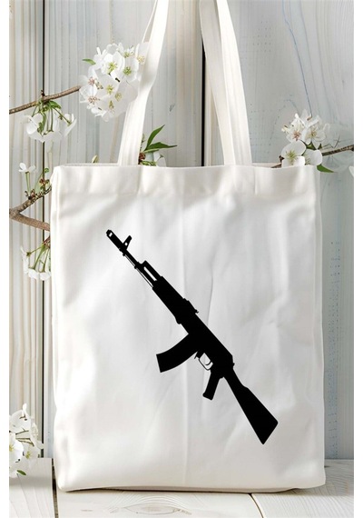 Art Hediye Ak-47 Kalaşnikof Baskılı Bez Çanta Kişiye Özel Model 4 Çok Renkli