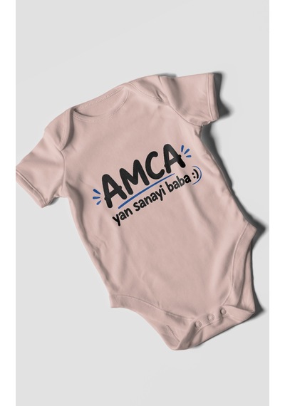 Morivokids Amca Ve Yan Sanayi Babaya Özel Kısa Kollu Bebek Body %100 Pamuk Pastel Pembe