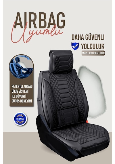 Volkswagen Polo Basicline Uyumlu Lüx Deri Oto Koltuk Kılıfı Ön Arka Takım Crystal Tam Siyah