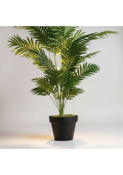 Yapay 90 Cm 20 Yaprak Mini Afrika Palmiyesi Siyah Plastik Saksı Yeşil