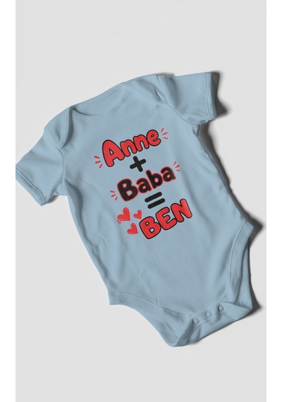 Morivokids Anne Ve Babaya Özel Kısa Kollu Bebek Body %100 Pamuk Bebe Mavisi