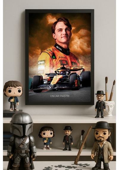 Oscar Piastri Siyah Ahşap Çerçeveli Poster, Dekoratif Formula 1 Duvar Tablosu