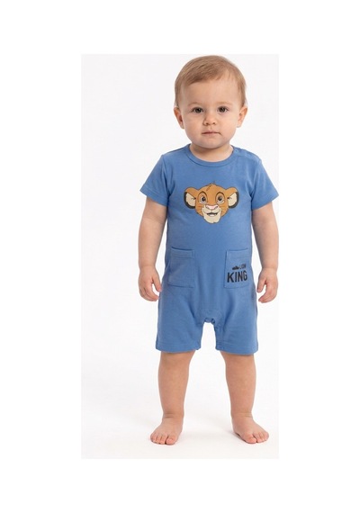 Erkek Bebek Aslan Baskılı Tulum Yazlık Kısa Kol Pamuklu Şort Tulum 3-6-9-12 Ay Mavi