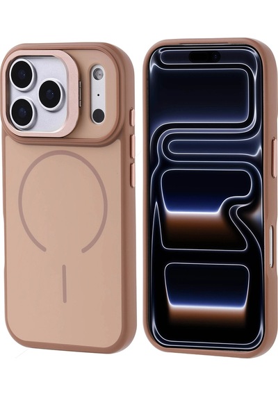 Apple Uyumlu iPad iPhone 17 Pro Kılıf M-safe Şarj Özellikli Kamera Standlı Zore Notron Kapak Gold