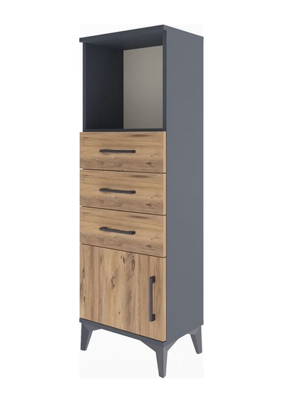 Arges Dolap Tek Raflı 3 Çekmeceli Tek Kapaklı 44x30x134 Antra... Antrasit