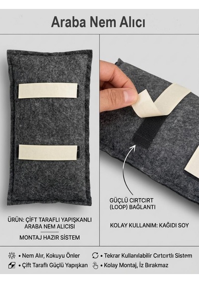 Gri, Araç İçi Nem Alıcı Yastık Tekrar Kullanılabilir Oto Nem Giderici Ped