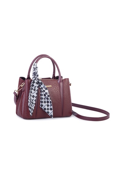 Nas Bag Şık Fularlı Mini El Ve Omuz Çantası Bordo Victoria