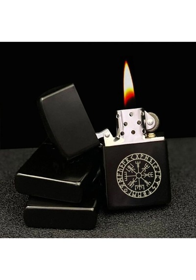 Vegvisir Viking Pusulası İskandinav Sembolü Siyah Metal Benzinli Çakmak