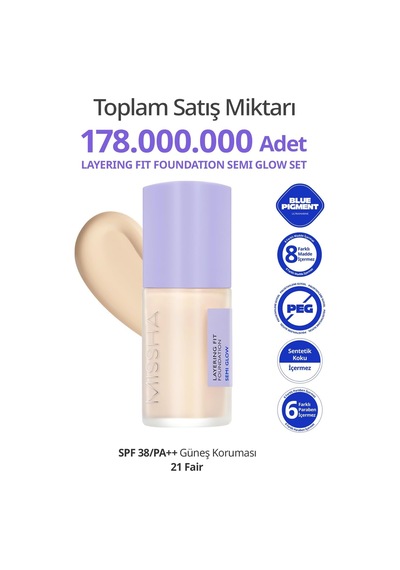 Yarı Parlak Bitişli Nemlendirici Fondöten + Fırça Layering Fit Foundation Semi Glow Set No.21 Fair Çok Renkli