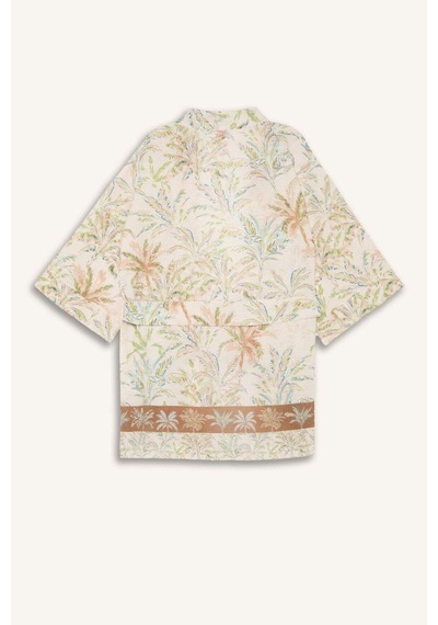Defacto Regular Fıt Desenli Kuşaklı Kimono D0453ax26sper103 Ekru-er103