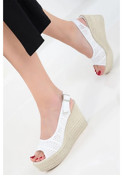 Bluefeet Beyaz Kadın Dolgu Topuklu Ayakkabı