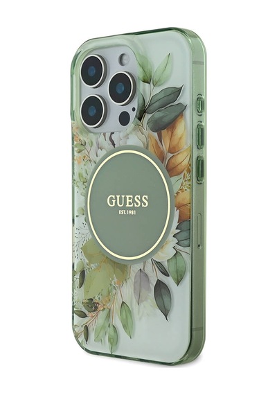 Apple iPhone 16 Pro Uyumlu Kılıf Guess Lisanslı Magsafe Şarj Özellikli Flower Tonal Circle Yeşil
