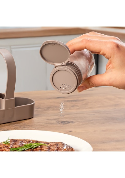 Porsima 00467-1 Kapicino Drop 2li Standlı Tuzluk Biberlik Seti - 100ml Cappuccino