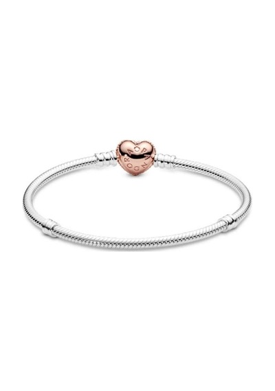 Lunarie Pembe Taşlı Rose Gold Kalp Klipsli Charm Bileklik Gümüş