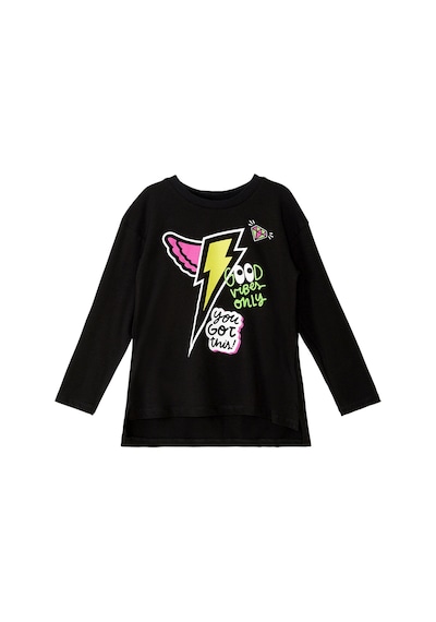 Kız Çocuk Kışlık Şimşek Desenli Pamuklu Siyah Uzun Kollu 2 Parça T-Shirt Tayt Takımı 5-10 Yaş