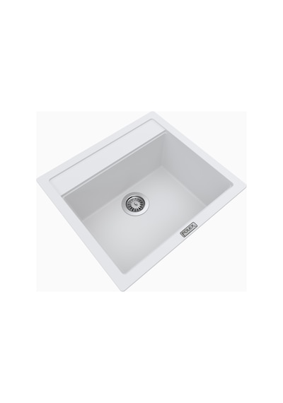 Polex Cristalüx Granit Evye P-08 Beyaz Tezgah Altı Ve Tezgah Üstü Kare Mutfak Evyesi 55.5x50 CM