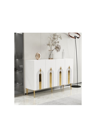 Garden 120 Cm Konsol Tv Sehpası Çok Amaçlı Dolap Beyaz-altın Beyaz-altın