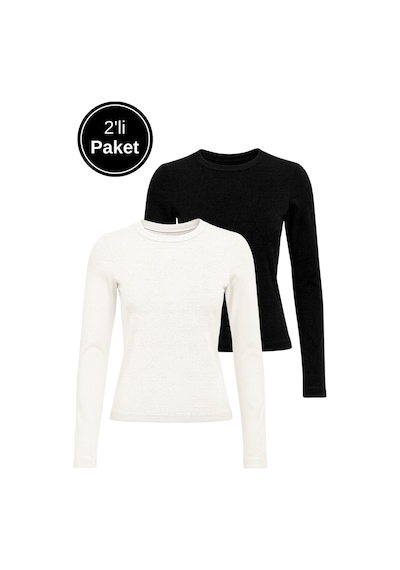 Rich Kadın Siyah-beyaz 2'li Paket Bisiklet Yaka Esnek Kumaşlı Vücuda Oturan Slim Fit Uzun Kollu Crop Body Beyaz - Siyah