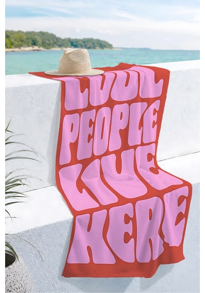 Cool Yazı Temalı Retro Tipografik Plaj Havlusu - Bohem Pembe Kırmızı Hızlı Kuruyan Mikrofiber Havlu Dalgın Ada