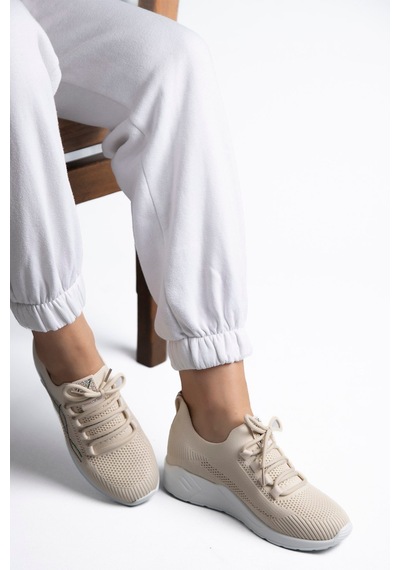 Guja 25y301 Kadın Taşlı Casual Sneaker Ayakkabı Bej Bej