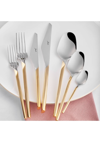 Jumbo 5100 Quartz Altın 12 Kişilik 84 Parça Çatal Kaşık Bıçak Takımı Altın