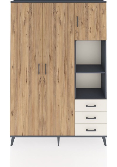 Arges Dolap 5 Raflı 3 Çekmeceli Tek Askılı 132x30x195 Antrasi... Antrasit