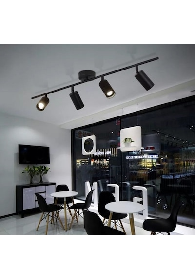 Mylights Led Spot Led Avize Siyah 4Lü Avize Günişiği Led Ampullü