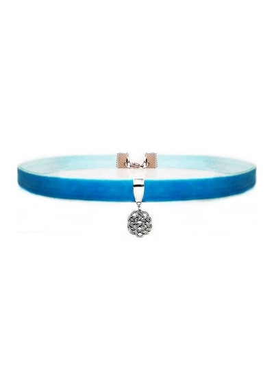 Mavi Renk Kadife Aşk Düğümü Choker Kolye Renkli