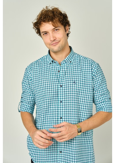 Figs Erkek Slim Fit Ekoseli Uzun Kollu %100 Pamuk Gömlek 0016 Mint Mint