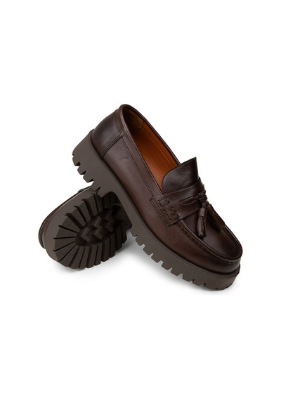 Deery Kadın Hakiki Deri Kahverengi Püsküllü Loafer - 02035zkhvc03
