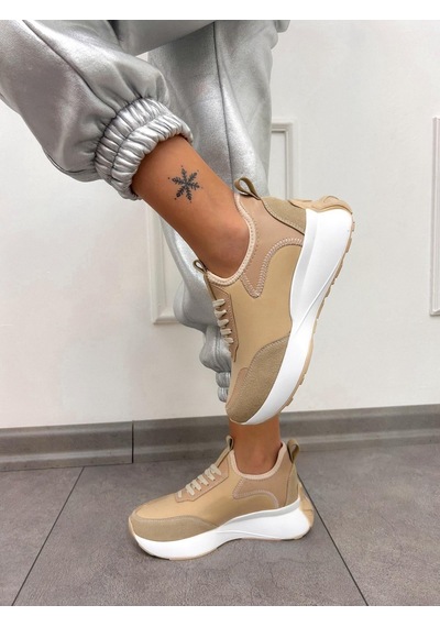 Erva'nın Butiği Bej Triko Mines Kadın Bağcıklı Sneakers-5222