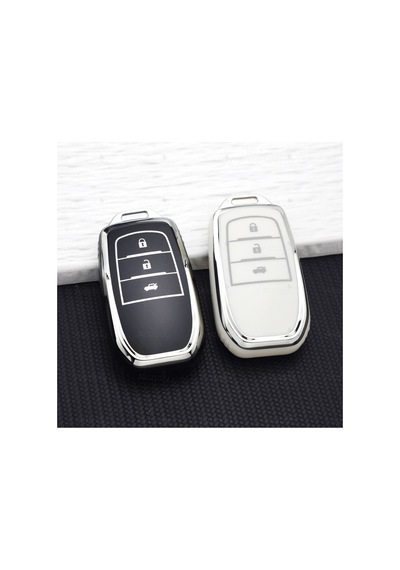 Toyota Corolla Cross Yaris Cross Ch-r Rav4 Hilux Uyumlu Gümüş Kenar Tpu Anahtar Kılıfı Beyaz - 2 Tuş