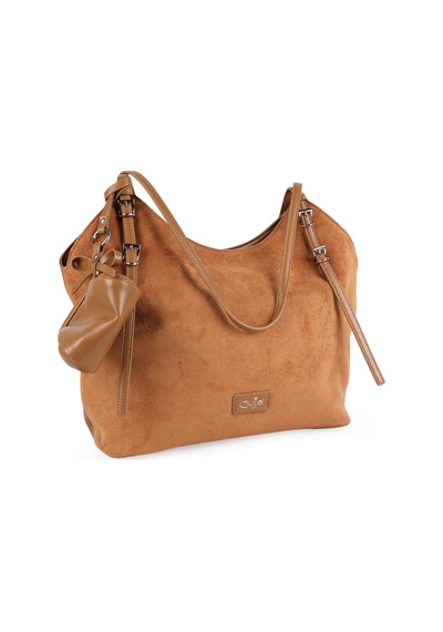 Guja C3016 Kadın Süet Dokulu Mini Cüzdan Aksesuarlı Tokalı Çift Askılı Geniş Hobo Omuz Çantası Camel