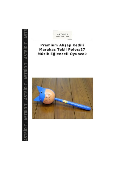 Premium Ahşap Kedili Marakas Tekli Polos:27 Müzik Eğlenceli Oyuncak