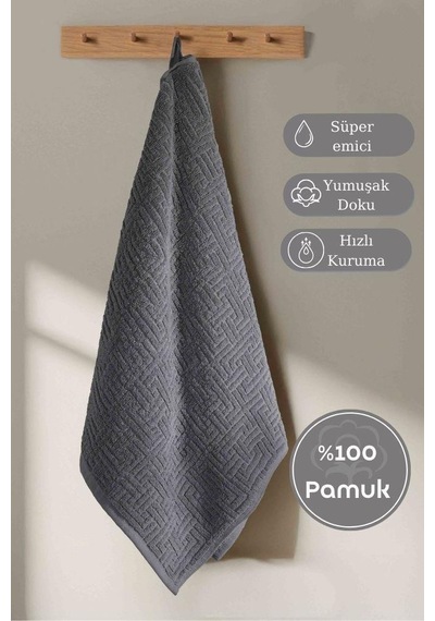 Pamuk Tekli Havlu Jakarlı Karna Premıum Molıs - 70 X 140 Gri
